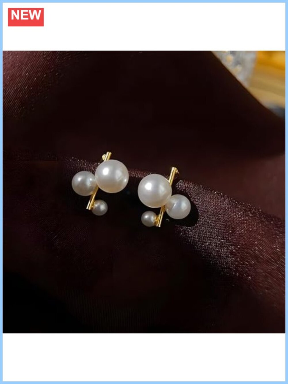 Pearl Cluster Stud Earrings Minimalist Gold Plated Everyday - Picture 3 of 6